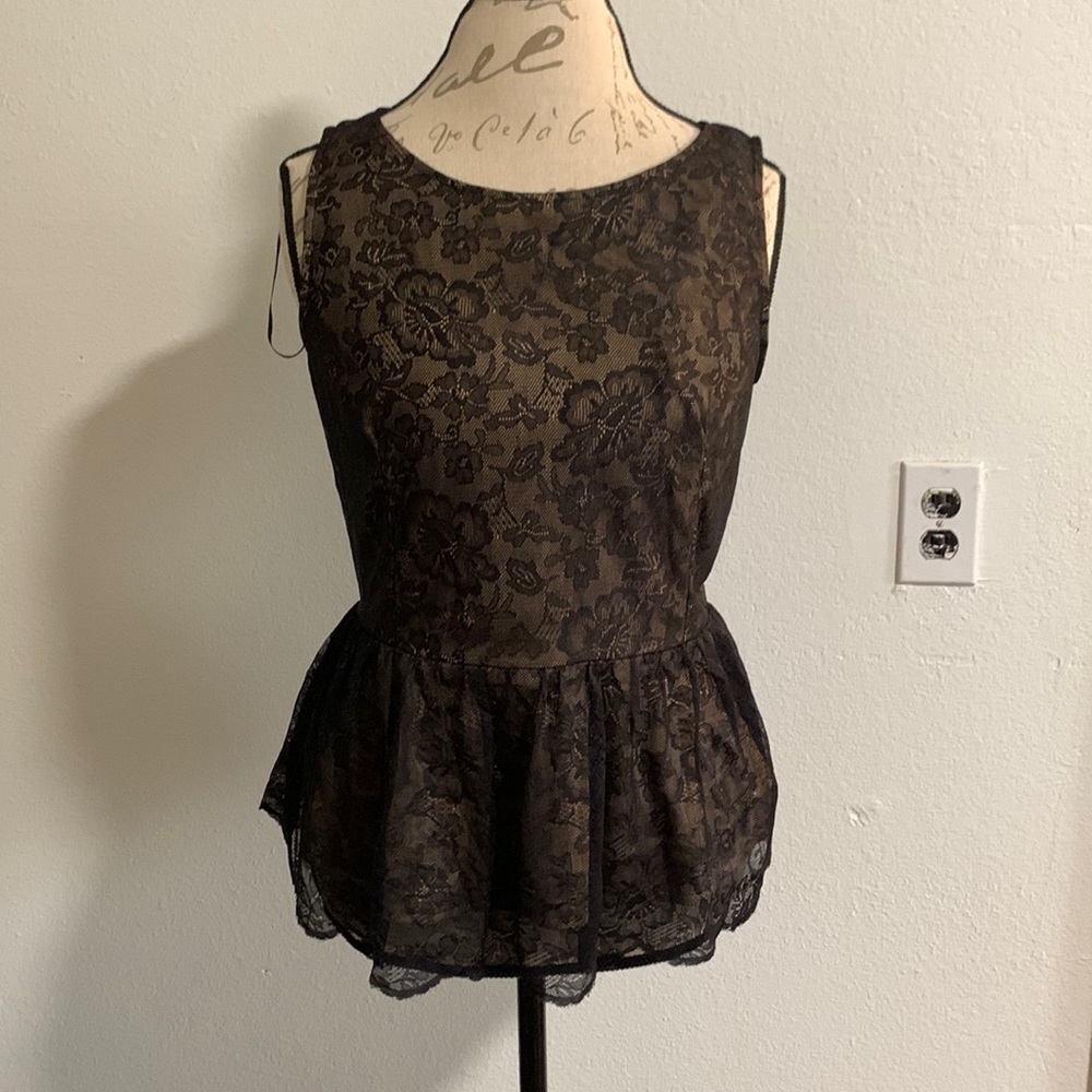 New York & Company Black Lace Peplum Size M
